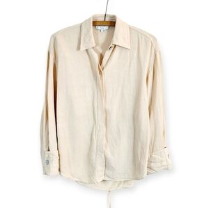 VINCE Tie Fastened Open Back Oversized Linen Blend Long Sleeve Button Down Shirt